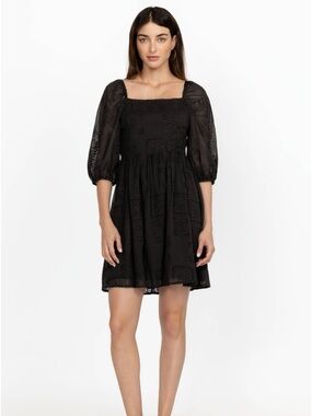Johnny Was Ella Black Eyelet Square Neck Mini Dress Boho
